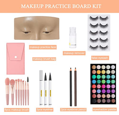 Makeup Practice Face Board, Resusable 3D Makeup Mannequin Face, Eyes Makeup Practice Face with Makeup Kit for Makeup Students and Beginners to Practice Eye shadow Eyeliner Eyebrow Makeup & Lash Extension