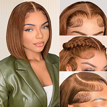 Eyefanniy Brown Bob Wig Human Hair 13x4 HD Lace Front Wigs Short Bob Wig for Black Women Pre Plucked with Baby Hair 150% Density 10 Inch