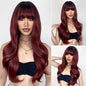 XIXIBI Red Wigs with Bangs, Wine Red Wigs for Women Long Wavy Wigs with Dark Roots Ombre Burgundy Wigs Natural Looking Synthetic Heat Resistant Fiber for Daily Party Use (26Inch)