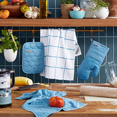 KitchenAid Onion Quilt KT OM PH Kitchen Towel, Oven Mitt & Potholder Set, Blue Velvet