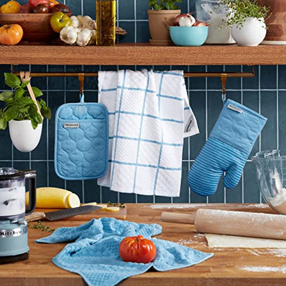 KitchenAid Onion Quilt KT OM PH Kitchen Towel, Oven Mitt & Potholder Set, Blue Velvet