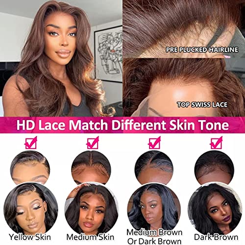 Yunmeng Chocolate Brown Lace Front Wigs Human Hair 13x4 Auburn Brown wig Human Hair Brown Body Wave Lace Front Wigs Human Hair HD Glueless Wigs Human Hair Pre Plucked for Black Women 180% Density