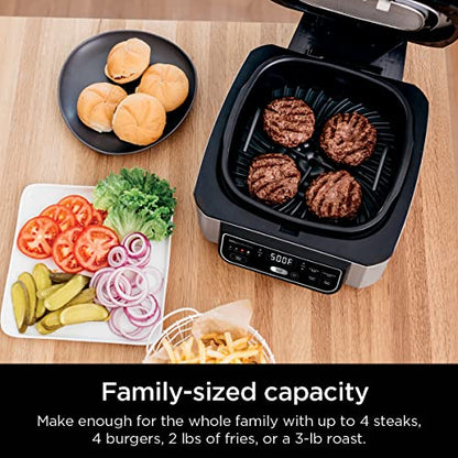 Ninja AG301 Foodi 5-in-1 Indoor Electric Grill with Air Fry, Roast, Bake & Dehydrate - Programmable, Black/Silver