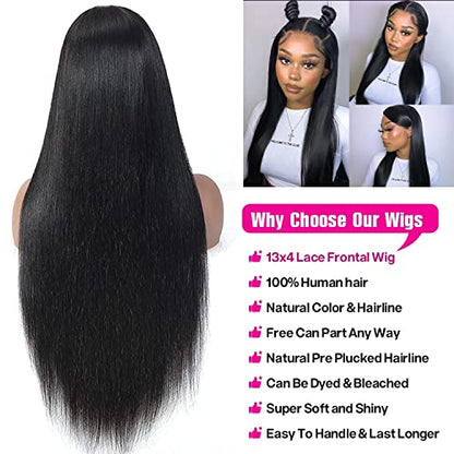 daparo 28inch Straight Lace Front Wigs Human Hair Pre Plucked 180% Density Glueless 13x4 HD Lace Frontal Wigs Human Hair Natural Hairline Brazilian Virgin Human Hair Wigs for Black Women