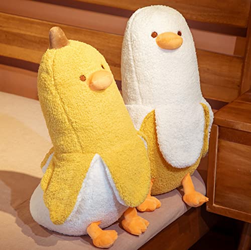 PEACH CAT Banana Duck Plush Toy Cute Plushie Hugging Plush Pillow Duck Stuffed Animal for Girls and Boys White 12"