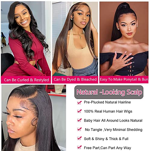 daparo 28inch Straight Lace Front Wigs Human Hair Pre Plucked 180% Density Glueless 13x4 HD Lace Frontal Wigs Human Hair Natural Hairline Brazilian Virgin Human Hair Wigs for Black Women