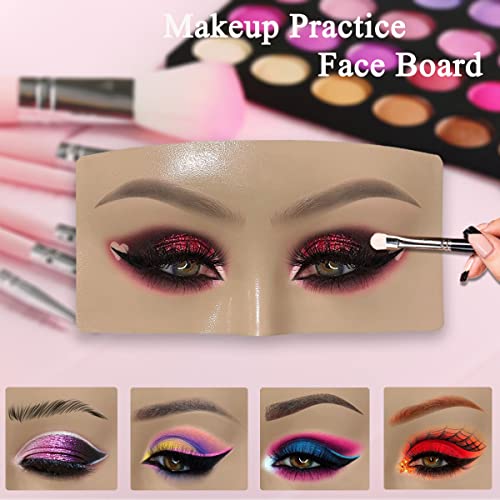 Makeup Practice Face Board, Resusable 3D Makeup Mannequin Face, Eyes Makeup Practice Face with Makeup Kit for Makeup Students and Beginners to Practice Eye shadow Eyeliner Eyebrow Makeup & Lash Extension