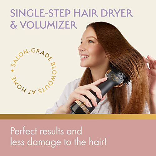 Professional Blowout Hair Dryer Brush, Black Gold Dryer and Volumizer, Hot Air Brush for Women, 75MM Oval Shape Spreadr