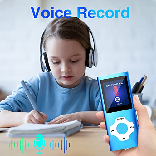 Mp3 Player with 32GB TF Card,MP3 Music Player with Bluetooth 5.0,FM Radio,Earphone, Portable HiFi Music Player with Voice Recorder/Video/Photo Viewer/E-Book Player for Kids,Running,Walking (Blue)