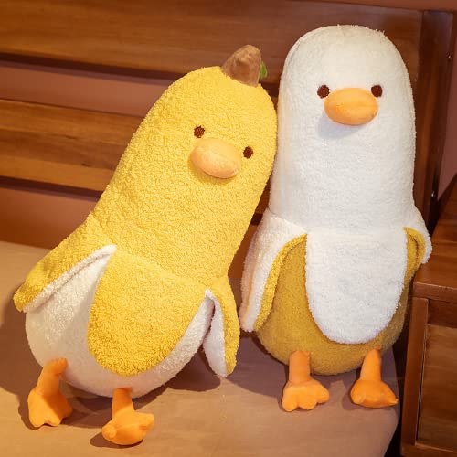 PEACH CAT Banana Duck Plush Toy Cute Plushie Hugging Plush Pillow Duck Stuffed Animal for Girls and Boys White 12"