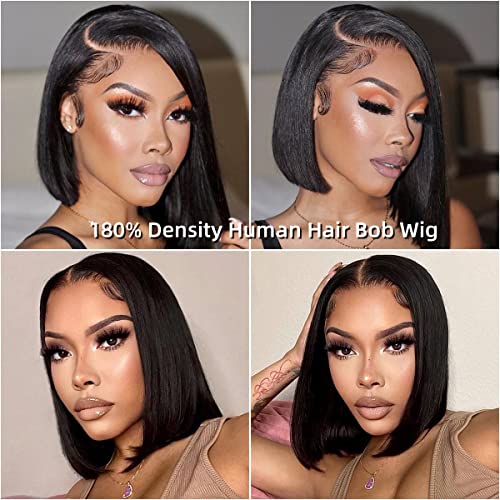 YIBUSI Bob Wig Human Hair 13x4 Frontal Lace Wig 12 Inch Straight Bob Lace Front Wigs Human Hair 180% Density Short Bob Wigs for Black Women Human Hair HD Lace Glueless Bob Wigs Human Hair Pre Plucked