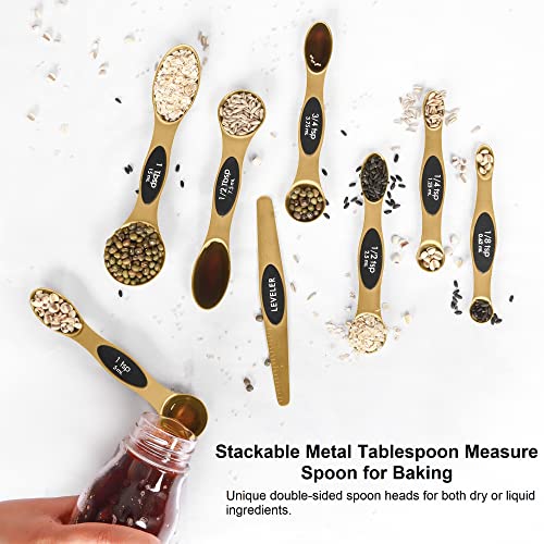 Magnetic Measuring Spoons Set Stainless Steel with Leveler, Stackable Metal Tablespoon Measure Spoon for Baking, Measuring Cups and Spoon Set Kitchen Gadgets Apartment Essentials Fits in Spice Jars