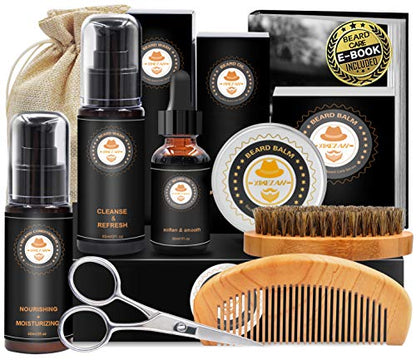 Upgraded Beard Grooming Kit w/Beard Conditioner,Beard Oil,Beard Balm,Beard Brush,Beard Shampoo/Wash,Beard Comb,Beard Scissors,Storage Bag,Beard E-Book,Beard Growth Care Gifts for Men Spreadr