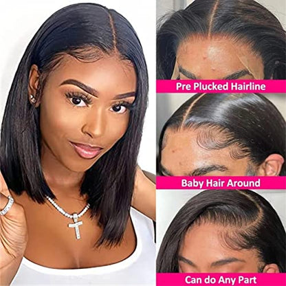 YIBUSI Bob Wig Human Hair 13x4 Frontal Lace Wig 12 Inch Straight Bob Lace Front Wigs Human Hair 180% Density Short Bob Wigs for Black Women Human Hair HD Lace Glueless Bob Wigs Human Hair Pre Plucked