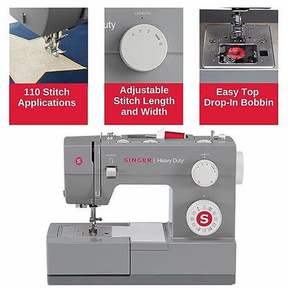 SINGER Heavy Duty Sewing Machine With Included Accessory Kit, 110 Stitch Applications 4432, Perfect For Beginners, Gray