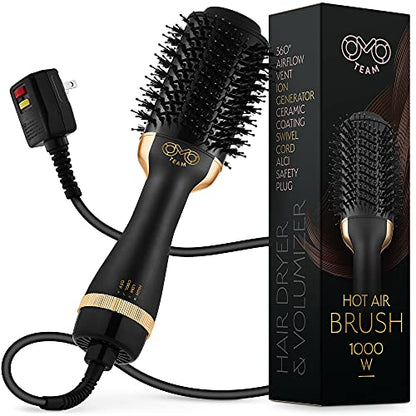 Professional Blowout Hair Dryer Brush, Black Gold Dryer and Volumizer, Hot Air Brush for Women, 75MM Oval Shape Spreadr