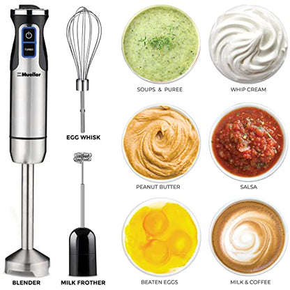 Mueller Austria Ultra-Stick 500 Watt 9-Speed Immersion Multi-Purpose Hand Blender Heavy Duty Copper Motor Brushed 304 Stainless Steel With Whisk, Milk Frother Attachments