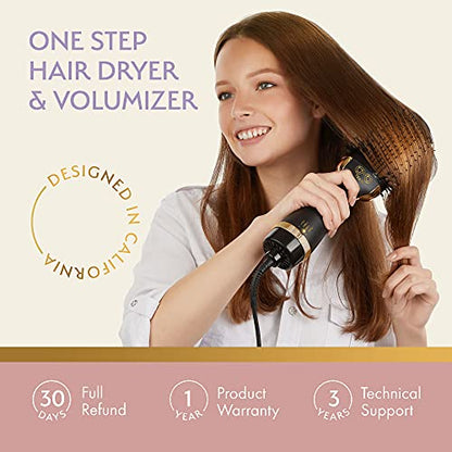 Professional Blowout Hair Dryer Brush, Black Gold Dryer and Volumizer, Hot Air Brush for Women, 75MM Oval Shape Spreadr