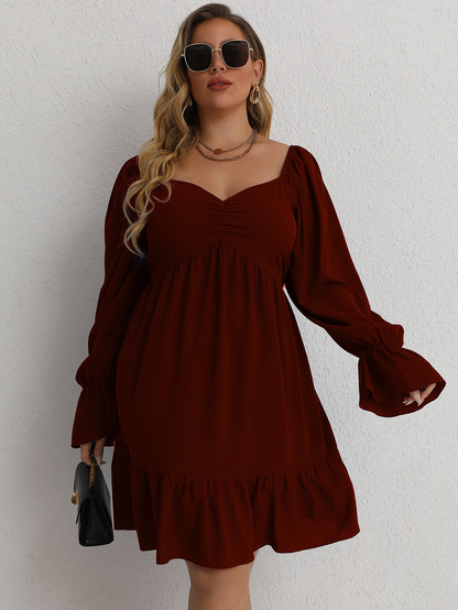 Plus Size Women's Causal Loose Dark Red  Dress Kiwidrop