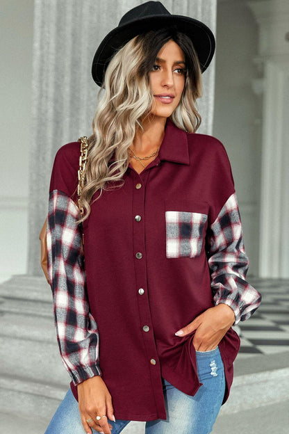 Plaid Dropped Shoulder Shirt with Breast Pocket Trendsi