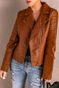 Ribbed Faux Leather Jacket Trendsi