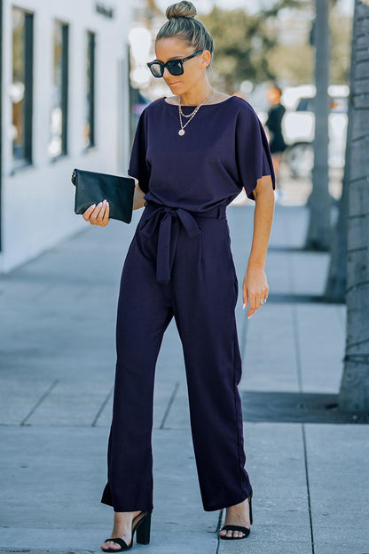 Oh So Glam Belted Wide Leg Jumpsuit Kiwidrop