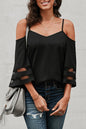 Spaghetti Straps Cold Shoulder Mesh Insert Bell Sleeve Blouse Kiwidrop