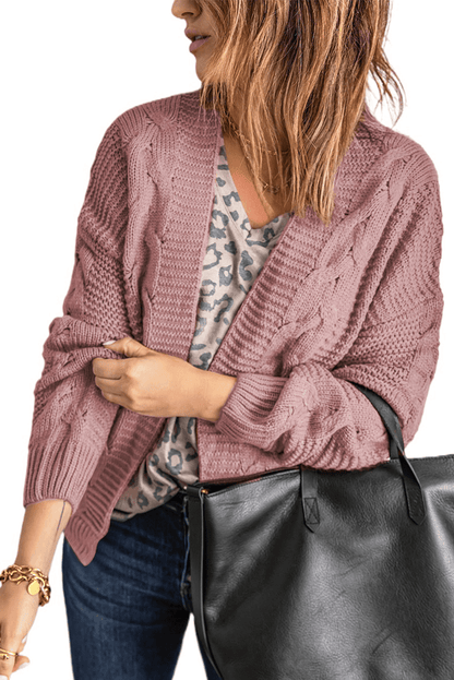 Pink Chunky Wide Long Sleeve Knit Cardigan Kiwidrop