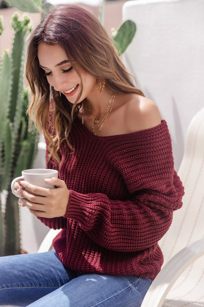 V-Neck Ribbed Knit Sweater