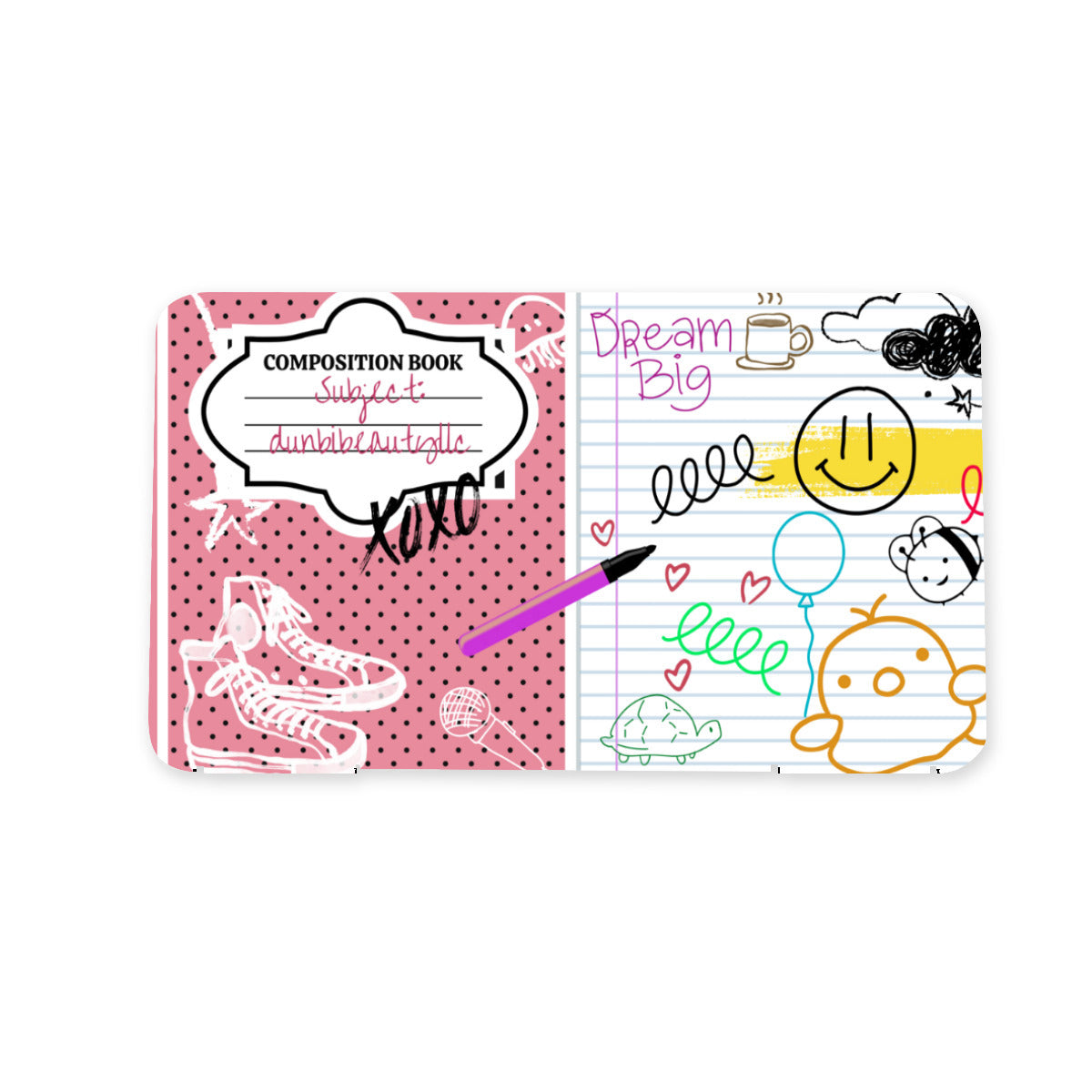 Mask Storage Box｜Plastic - Back to School, Composition Notebook Style, Doodles, Scribbles, Writing, Girl, Pink (Designed by Dunbi)