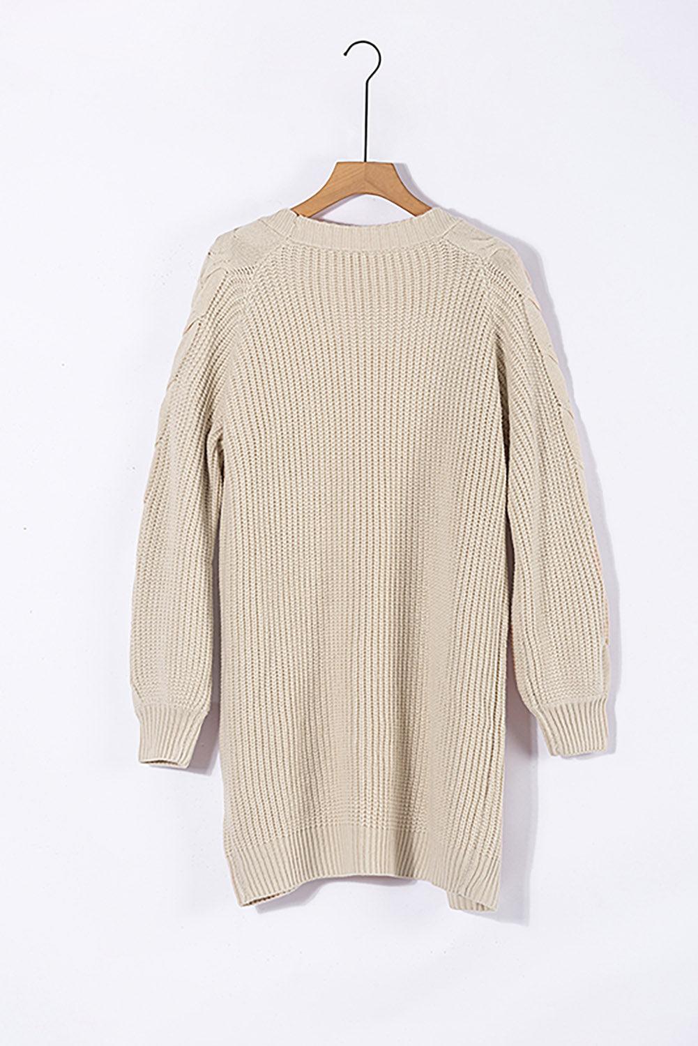 Open Front Cable Sleeve Long Cardigan Kiwidrop