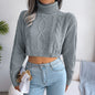 Mixed Knit Turtleneck Cropped Sweater Trendsi