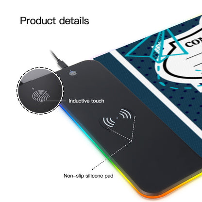 Wireless Charging Light-Emitting Mouse Pad｜Rubber -Back to School, Composition Notebook Style, Doodles, Scribbles, Writing, Boy, Blue (Designed by Dunbi)