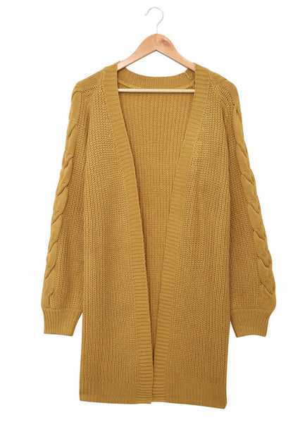 Open Front Cable Sleeve Long Cardigan Kiwidrop