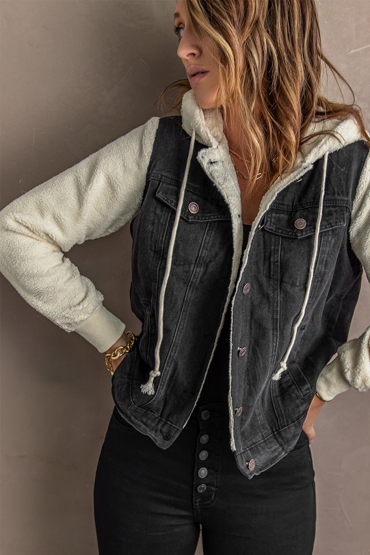 Sherpa Denim Splicing Buttoned Jacket Kiwidrop