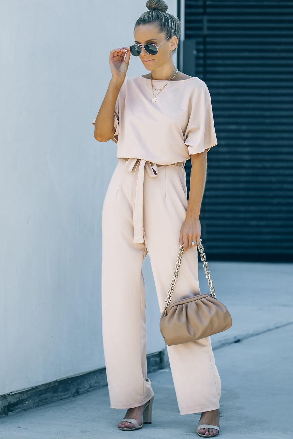 Oh So Glam Belted Wide Leg Jumpsuit Kiwidrop