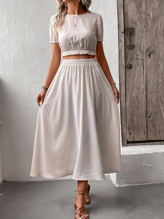 Swiss Dot Cropped Top and Skirt Set