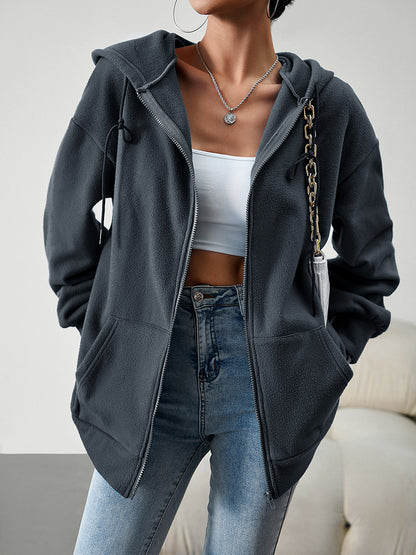 Dropped Shoulder Hooded Jacket with Pocket