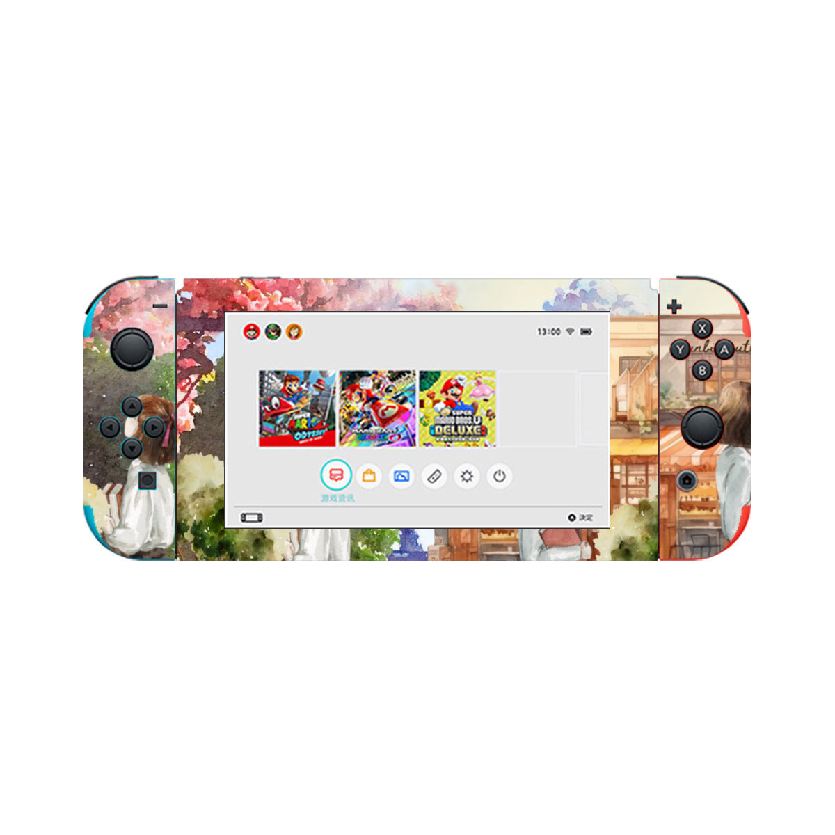 Nintendo Switch Game Console Stickers ｜PVC - Paris, France, Eiffel Tower, Watercolor, Girls, Notebook, Café, View, Day, Clouds, Cute (Designed by Dunbi)