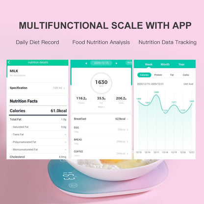 5kg Smart Kitchen Scale Bluetooth APP Electronic Digital Food Weight Balance Measuring Tool Nutrition Analysis - DunbiBeauty, LLC