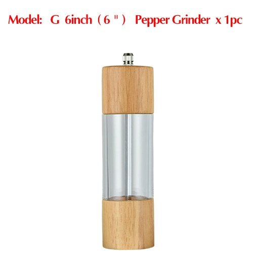 6 inch Wood Acrylic Spice Pepper Mill with Strong Adjustable Ceramic Grinder Home Kitchen Tools For Cooking - DunbiBeauty, LLC