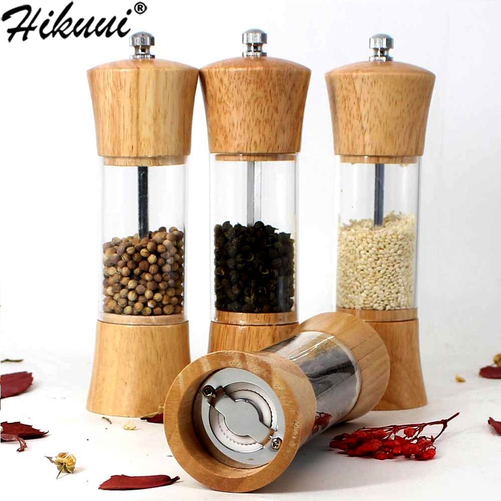 6 inch Wood Acrylic Spice Pepper Mill with Strong Adjustable Ceramic Grinder Home Kitchen Tools For Cooking - DunbiBeauty, LLC