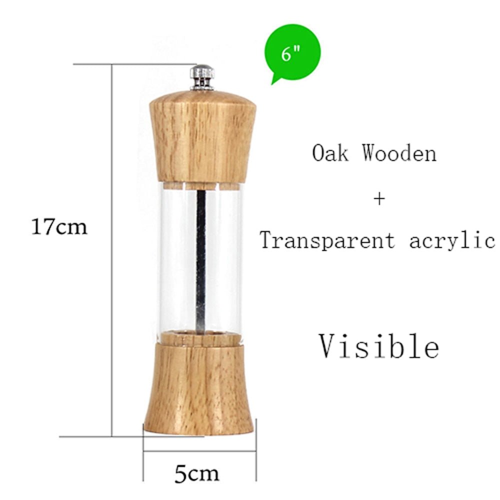 6 inch Wood Acrylic Spice Pepper Mill with Strong Adjustable Ceramic Grinder Home Kitchen Tools For Cooking - DunbiBeauty, LLC