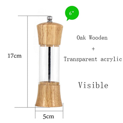 6 inch Wood Acrylic Spice Pepper Mill with Strong Adjustable Ceramic Grinder Home Kitchen Tools For Cooking - DunbiBeauty, LLC