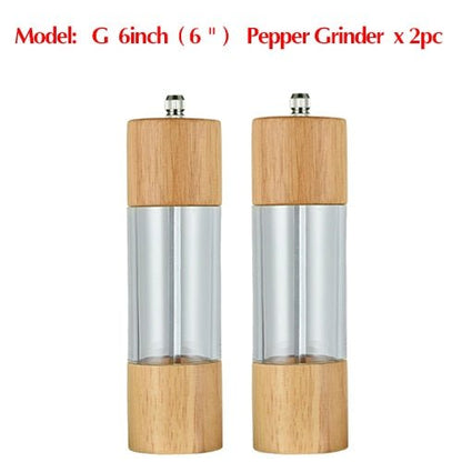 6 inch Wood Acrylic Spice Pepper Mill with Strong Adjustable Ceramic Grinder Home Kitchen Tools For Cooking - DunbiBeauty, LLC