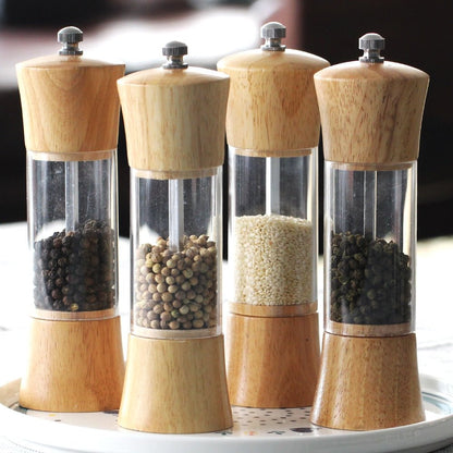 6 inch Wood Acrylic Spice Pepper Mill with Strong Adjustable Ceramic Grinder Home Kitchen Tools For Cooking - DunbiBeauty, LLC