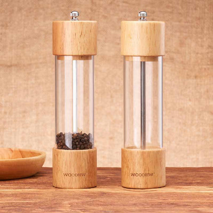 6 inch Wood Acrylic Spice Pepper Mill with Strong Adjustable Ceramic Grinder Home Kitchen Tools For Cooking - DunbiBeauty, LLC