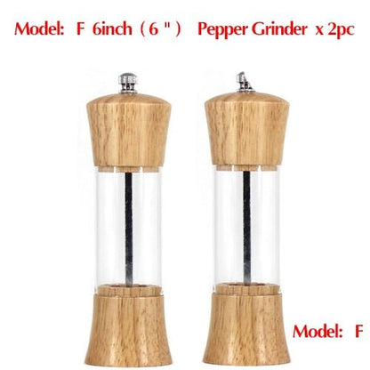 6 inch Wood Acrylic Spice Pepper Mill with Strong Adjustable Ceramic Grinder Home Kitchen Tools For Cooking - DunbiBeauty, LLC