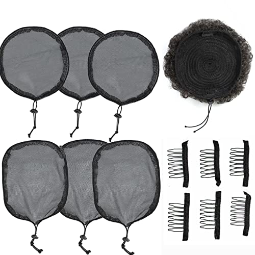 6 PCS Black Weaving Net Cap Drawstring Ponytail Net Elastic Base Used for Making Hair Bun Hair Wig Making Tools for Women(3 Pcs Square,3 Pcs Round) - DunbiBeauty, LLC