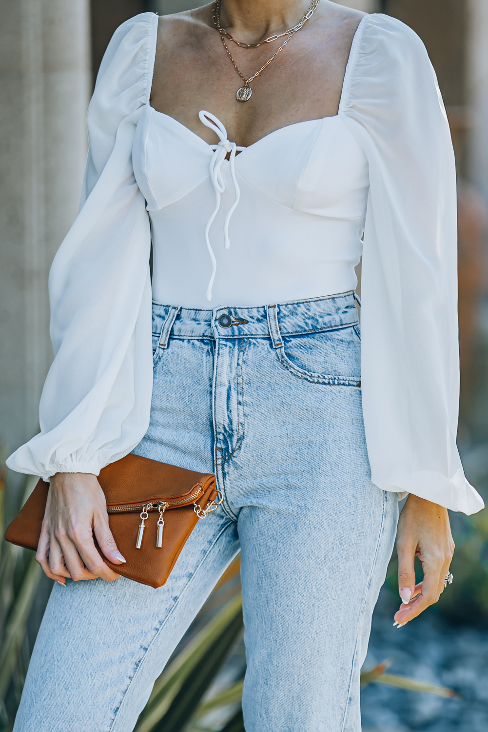 White Criss Cross Backless Puff Sleeve Bodysuit Kiwidrop